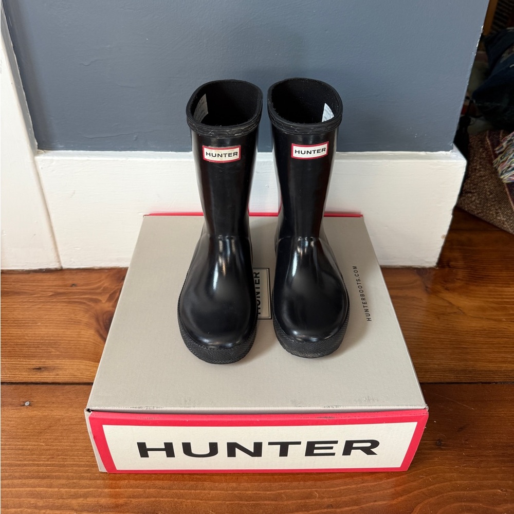 Kids Hunter Black Rain Boots, 11